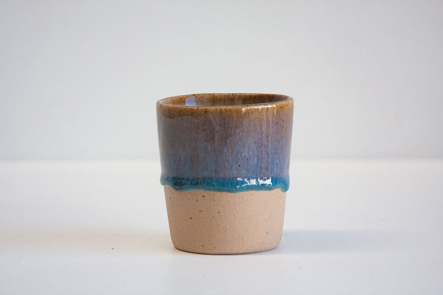 Blue glazed handmade ceramic tumbler cup