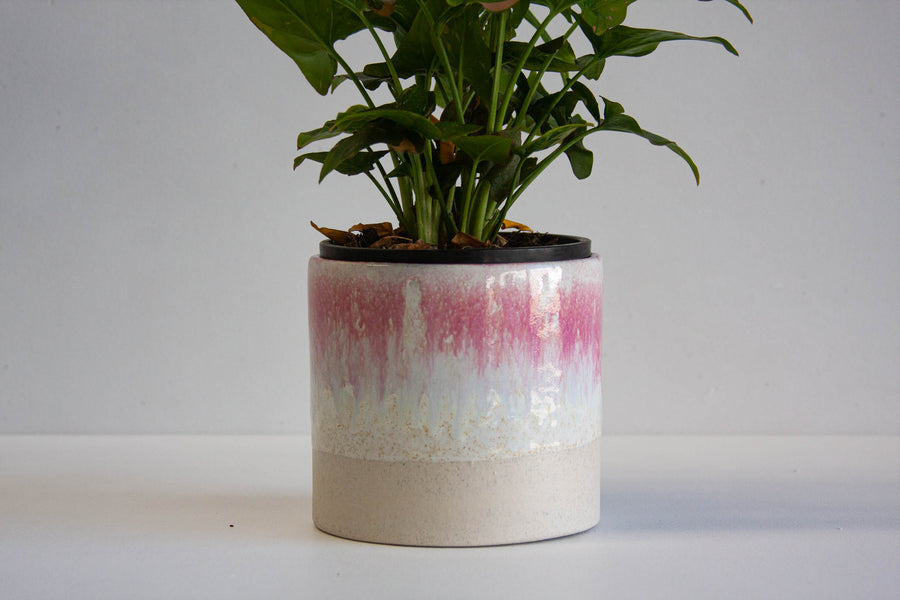 Handmade Ceramic Planter - Pink & White