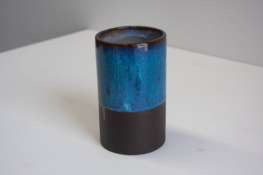 Handmade Ceramic Black Clay Cylinder Vase - Ocean
