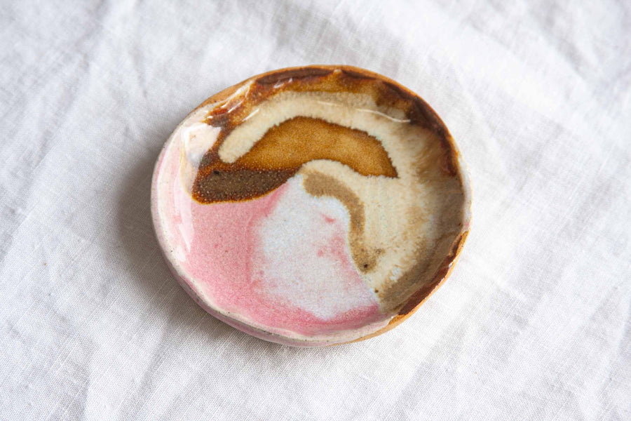 amber, pink and white handmade ceramic mini dish