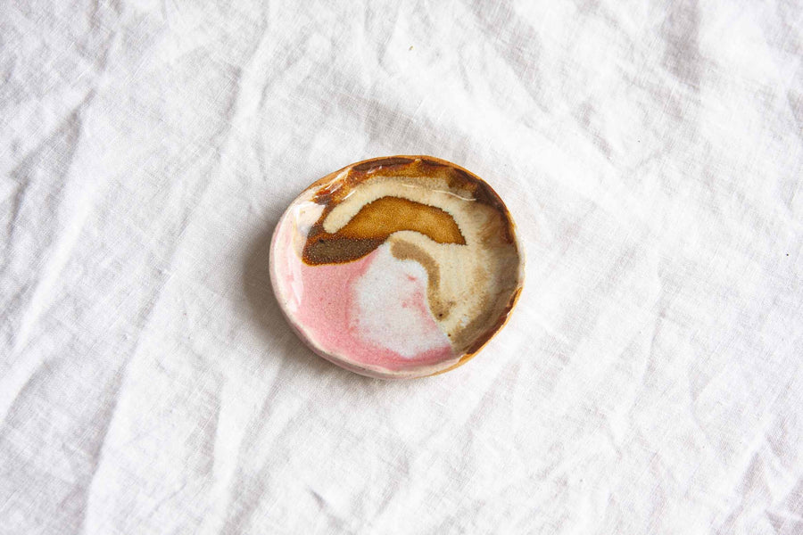 Handmade Ceramic Mini Plate - Amber & Pink