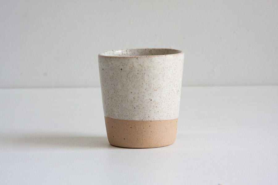 handmade beige speckle white ceramic tumbler cup